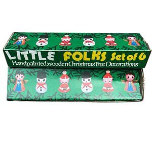 Vintage Little Folks Set Of 6 Hand-Painted Wooden Christmas Ornaments 1979 SET/2